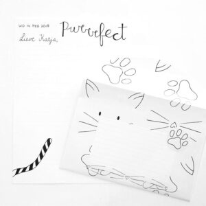 Set van 5 vellen A5 briefpapier met kattenstaart en tekst 'purrrfect' van Nouk-san