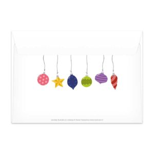 Achterkant envelop kerstballen van Nouk-san