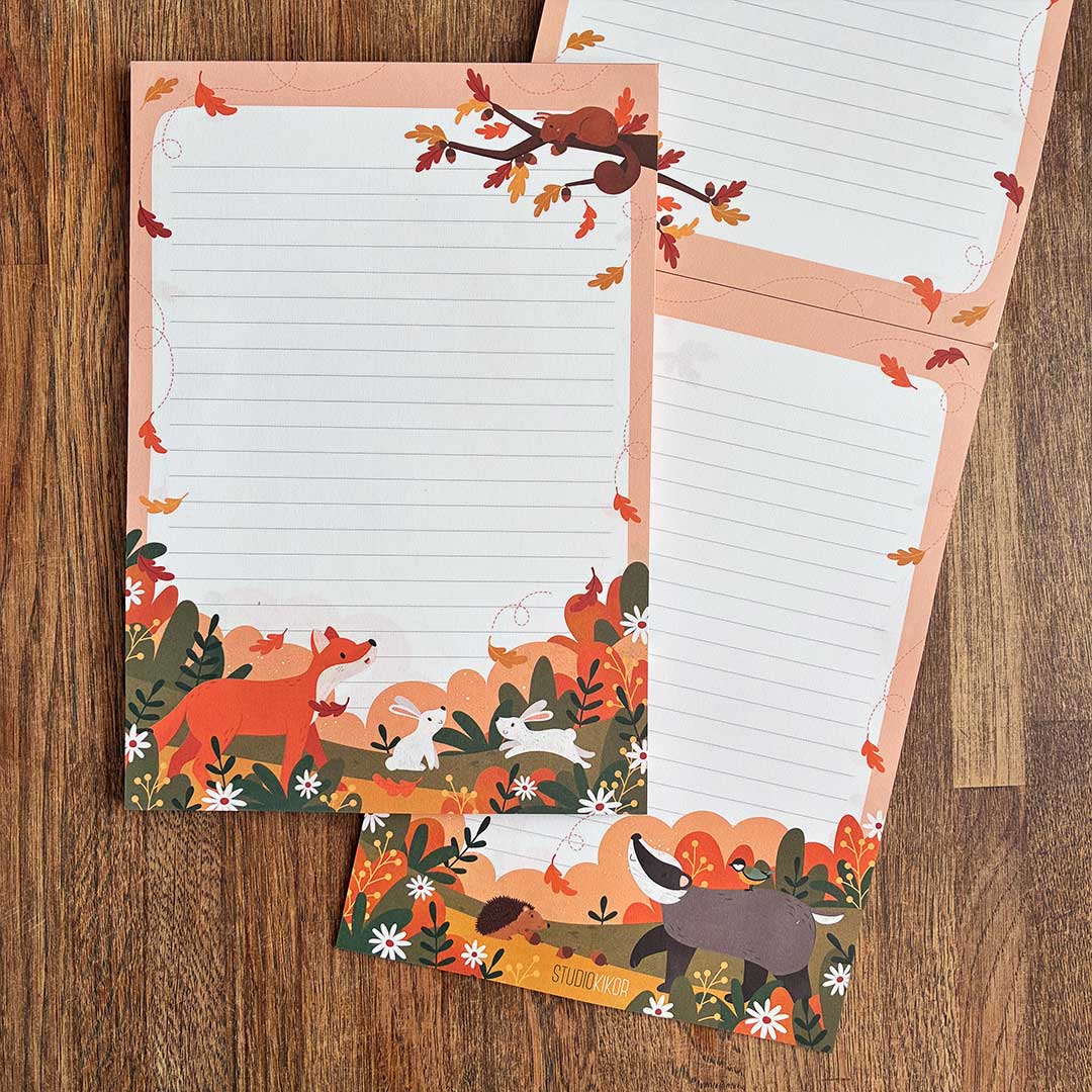 pre order: a5 briefpapier dieren in herfst natuur