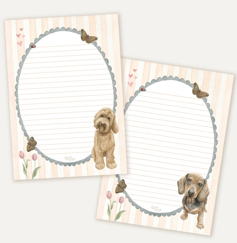 A5 Briefpapier Labradoodle & Teckel - Afbeelding 2