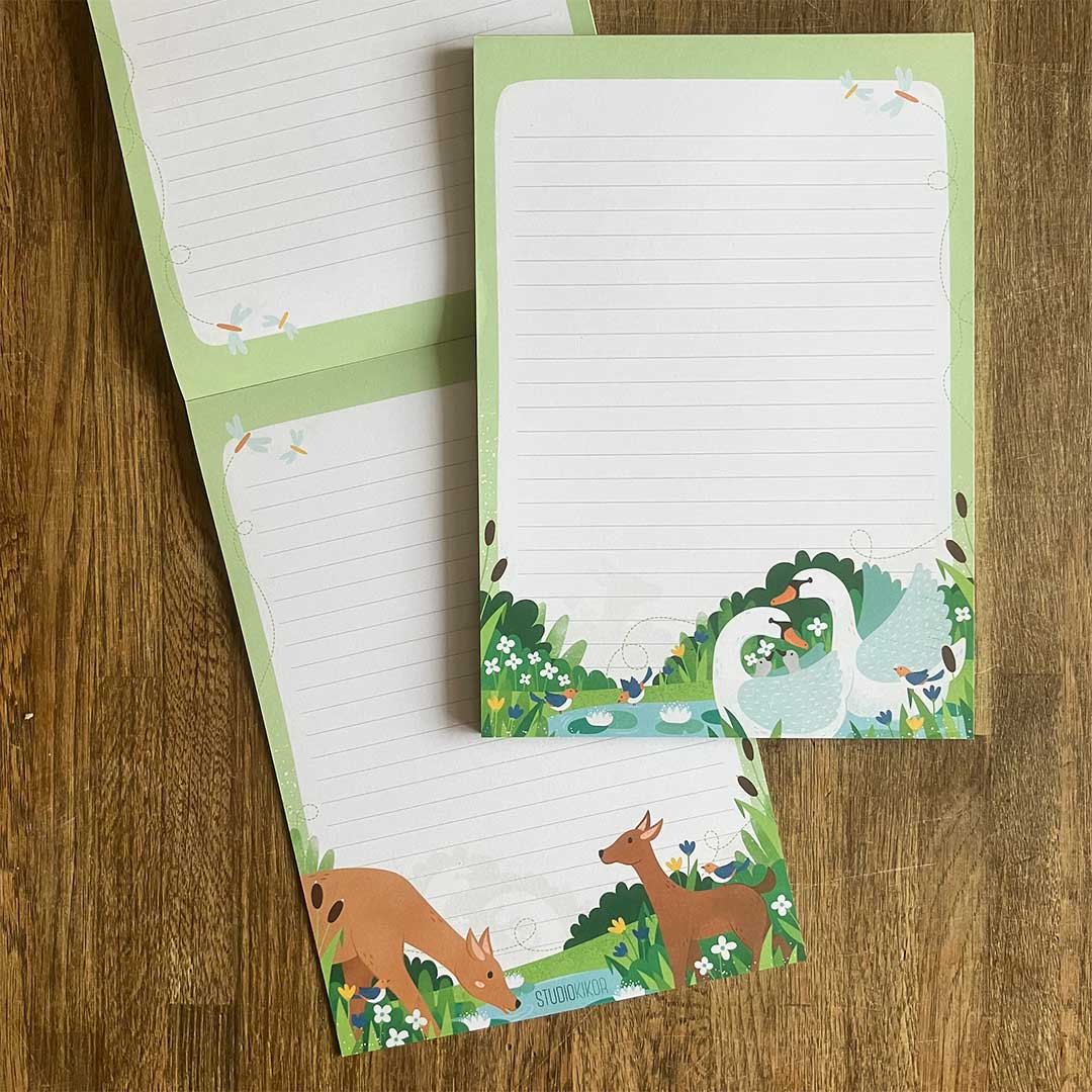 A5 Briefpapier Zwanen en Hertjes